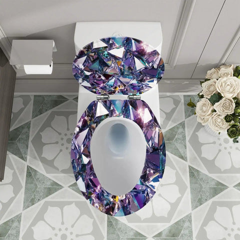 Elongated Toilet Seat Quiet Close Bathroom with diamond pattern, round 14.5" x 18.5", stylish bathroom decor.