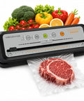 Heavy Duty Auto Vacuum Food Sealer Machine With 80Kpa Strong Suction And One Touch Operation, meat vacuum sealed with fresh vegetables.