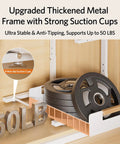 Sleek Two Tier Pull Out Under Sink Organizer For Kitchen Cabinets, Ultra Smooth Glide Storage Rack With Anti Tip Stops, Supports 50 LBS with suction cups.