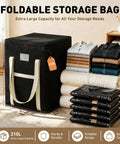 Extra Large Black Storage Bins With Heavy Duty Zipper, Foldable Fabric Bags For Clothes Blankets Comforters Pillows And Toys, Spacious 210 Liter Closet Organizers To Keep Your Gear Neat And Beat The Clutter.