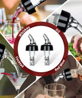 Automatic Measured Bottle Pourer For Party Ready Drinks Quick Shot Spirit Measure 1 Ounce 30 Milliliters Per Pour Durable Virgin Plastic Fits Most Bottles No Collar Design Reduces Waste Ideal Home Bar Tools 4 Pack, angled in use