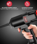 Heavy Duty Pneumatic Nail Gun And Nail Remover With Extra Driver And Bumper, focus on rubber handle and aluminum housing