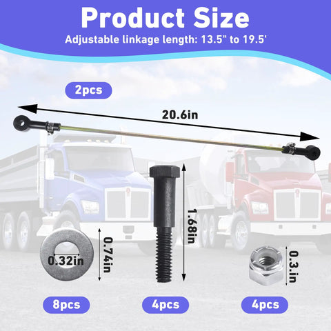 Two Pack Height Control Valve Adjustable Linkage Rod Kit 13.5 To 19.5 Inch Fits Haldex 48100225 Neway SRK168 Meritor R307852 For Semi Trucks And Heavy Duty Rigs With Air Suspension, shown with 20.6 in rod
