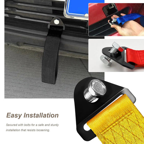 Heavy Duty Racing Tow Strap And Nylon Towing Rope For Jdm Sports Cars, Universal Front Or Rear Bumper Recovery Line, 2000 Pound Towing Pull with black mount