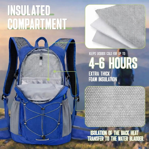 Insulated compartment of Hydration Backpack 18L With Upgraded 3L Leak-Proof Bladder for Running, Hiking, and Cycling