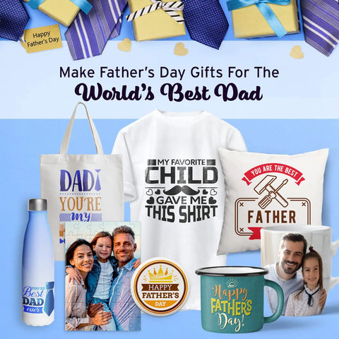 Father's Day gift set with cards, T-shirt, mugs, and photo frame for World's Best Dad with High Quality Sublimation Paper Set.