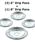 Chrome Style B 4 Pack Drip Bowls For GE Plug-In Electric Ranges No-Brainer Replacement 3 Small 6 Inch And 1 Large 8 Inch
