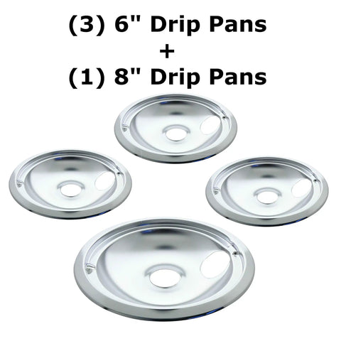 Chrome Style B 4 Pack Drip Bowls For GE Plug-In Electric Ranges No-Brainer Replacement 3 Small 6 Inch And 1 Large 8 Inch