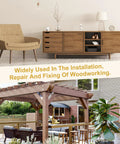 Indoor furniture and outdoor woodworking projects using brass slotted flat head M5 x 45mm wood screws, text about usage.