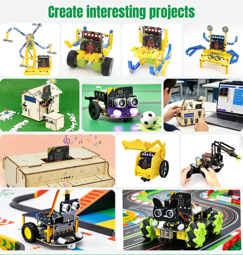 Microbit V2 Go Kit For Beginners With Built In LEDs And Sensors, Includes USB Cable And Battery Holder, Bluetooth Wireless, Compass, Radio, Temperature And Light Sensor For Dope Coding Projects. micro:bit robot projects