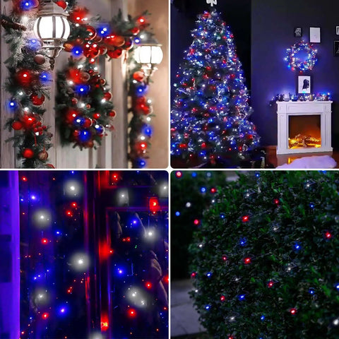 Patriotic 200 LED Red White Blue String Lights Indoor Outdoor 75.8 Ft on decorations for 4th of July Memorial Day