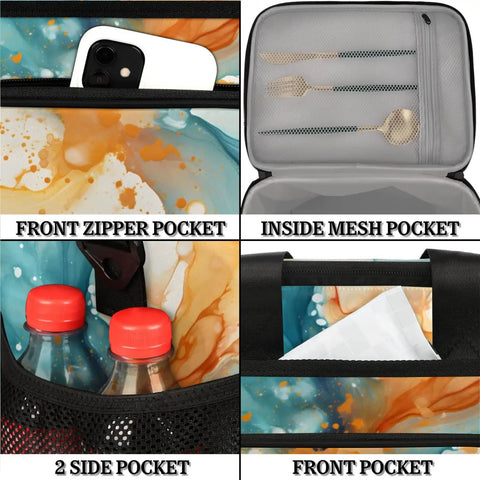 Insulated Picnic Backpack Lunch Bag For Women And Men Large 12x8.7x10 Inch Tote Portable Food Cooler abstract art pockets