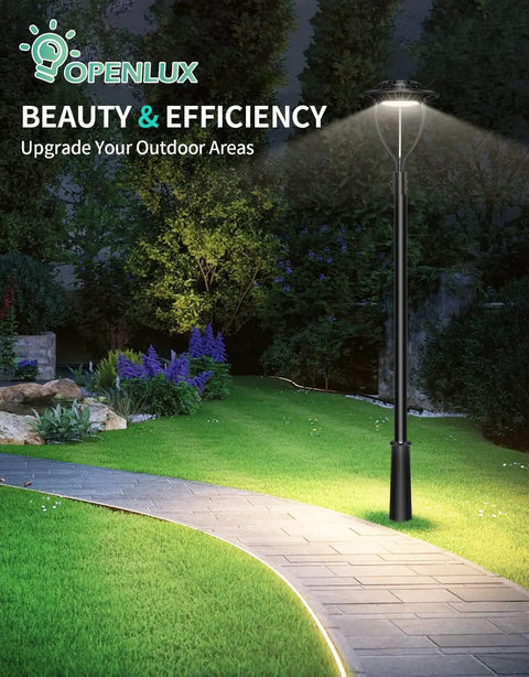 Ultra Bright LED Post Top Light With Photocell, IP65 Outdoor Pole Fixture 5000K illuminating garden pathway at night