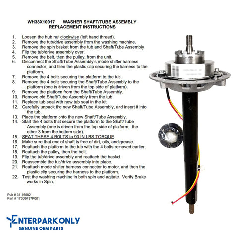 Top Quality Washer Shaft And Shifter Tube Assembly Replacement Compatible With WH38X10017 AP4380186 1475792 AH2354082 with instructions