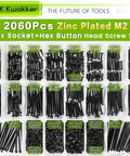 M2 Screw Kit 4mm To 40mm Assortment With Nuts Bolts Washers Lock Washers 2060Pcs Zinc Plated Socket Head And Button Head Screws