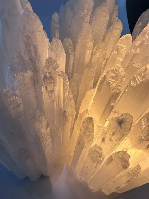 Handcrafted Selenite Lamp With Mountain Peak Design, Dimmable Bedside Night Light For A Cozy Vibe, Natural Healing Glow