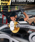 Mechanic using 12V Oil Extractor Pump With 3.2 GPM Electric Gear Oil Transfer And Scavenge Pump for engine oil change
