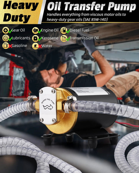 Mechanic using 12V Oil Extractor Pump With 3.2 GPM Electric Gear Oil Transfer And Scavenge Pump for engine oil change
