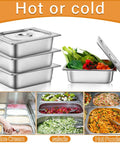 Eight Piece Stainless Steel Hotel Pan Set With Lids, 4 Inch Half Size Steam Table Pans for Hotel Buffets, Catering and Events