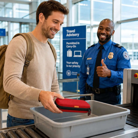 Badass Small Hard Shell Eva Zipper Case For Electronic Accessories Red Compact Travel Organizer Bag at security checkpoint.