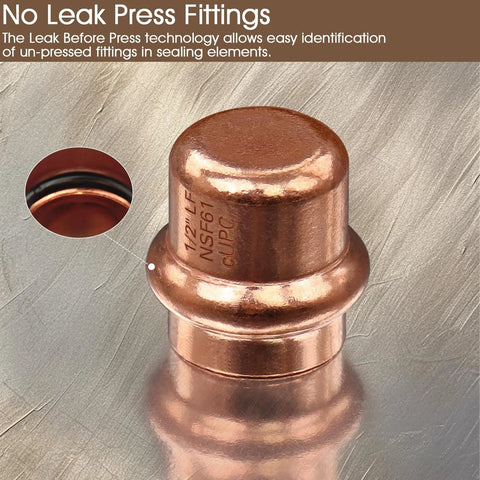 Half Inch Copper End Cap Set Zero Lead 1/2 Inch Copper Press Cap End Plug For Plumbing 5/8 Inch OD Use With Hydraulic Press Fitting Tool 12 Pack CUPC Certified For Leak Free Pro And DIY Plumbing Projects