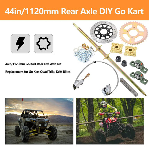 Heavy Duty 44 Inch Rear Axle Kit For Go Karts With Brake Caliper And Disc 37T Sprocket 530 Chain Pillow Block Bearings