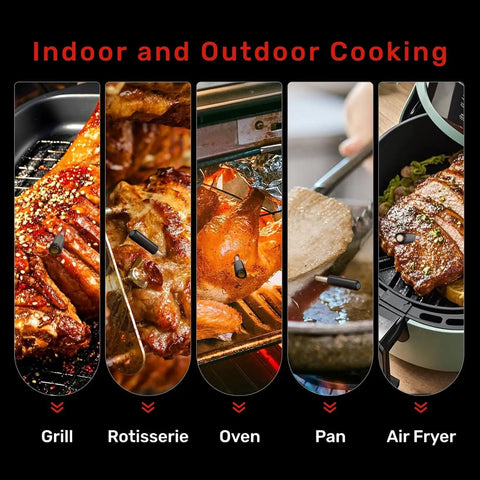 WiFi Bluetooth Smart Meat Thermometer With AI Cooking Assistant And App Control, IP67 Waterproof Probe in various cooking settings
