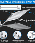 13 inch adjustable extension arm for High Pressure Rain Shower Head With Handheld Spray Combo Pro detailed view.