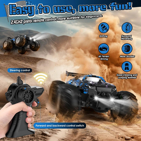 All Terrain Remote Control Car For Kids And Beginners 1:20 Scale Dual Motor RC Truck Off Road with LED Lights and Controller