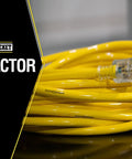 Heavy Duty 50 Foot Outdoor Extension Cord With Lighted End For Safety Waterproof SJTW 10 3 High Visibility Yellow Jacket coiled
