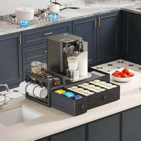Coffee Pod Drawer Organizer For Countertop That Holds 52 Pods K Cup And Nespresso Capsules With Mug Rack No Brainer Setup in kitchen