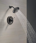 Windemere 14 Series Shower Faucet Set In Oil Rubbed Bronze With Shower Head And Handle Trim Kit spraying water on tiled wall