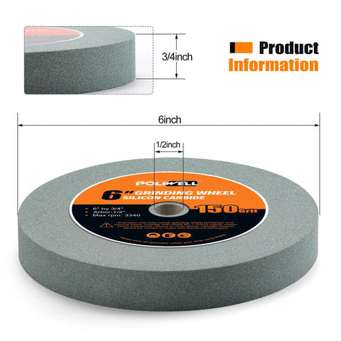 Six Inch Eighty Grit Green Silicon Carbide Bench Grinder Wheel One Half Inch Arbor Hole For Fast Metal Burr Removal And Tough Shop Builds That Smokes Through Rough Stock Like A Workhorse, showing dimensions and specifications.