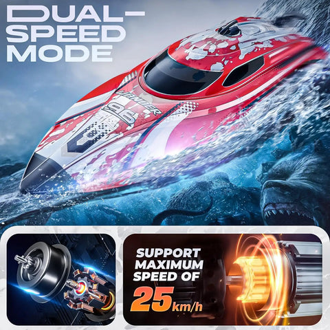 12 Inch Remote Control Boat For Pools And Lakes Dope 25 KPH Speed RC Boat For Kids And Adults With Waterproof Hull TX126 Red