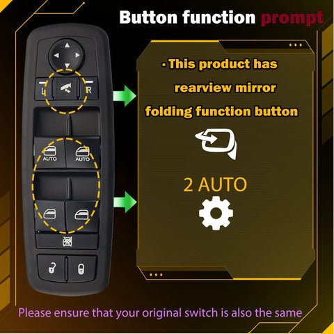 Front Left Power Window Master Switch for 2012 2013 2014 2015 Dodge Grand Caravan with mirror folding button