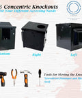 Waterproof Lockable Enclosed Power Panel Box With 50 Amp 125 250V RV 14 50R Outlet, showing concentric knockouts and tools.