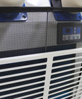 Heavy Duty Portable Air Conditioner With 18,700 Btu Output And Smart Dual Hose Rig control panel and mesh cover detail.