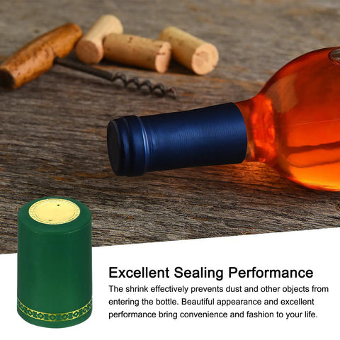 Killer 50 Pack Heat Shrink Caps With Sweet Floral Look Snug Seal Wraps For Wine Bottles Dependable PVC Covers on a wine bottle.