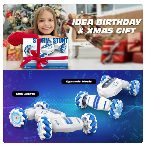 Gesture Sensing RC Car 4WD Transformer Off Road Toy for Kids 6 To 8 Years Old shown with dynamic music and cool lights features.