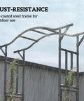 Garden Arch Trellis With Extended Top 7.5Ft Black PE Coated Steel Arbor For Climbing Plants And Vines in outdoor setting