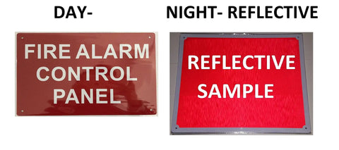 Red Reflective Fire Alarm Control Panel Sign Aluminum 7x10 Inches White Text Heavy Duty Rust Resistant Wall Mount Safety Marker