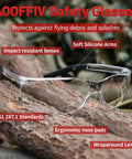 Bulk Pack of 50 Clear Safety Glasses ANSI Z87.1 Eye Protection with impact-resistant wraparound polycarbonate lenses on tree bark.