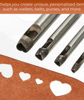 Heart Shape Hollow Punch Set 4 Piece Pro Grade For Leather Craft Tools 4mm 7mm 9mm 19mm hole punches with heart cutouts