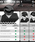 Comparison chart showing features of interlocking rubber gym floor mats against foam mats, highlighting durable heavy-duty use.