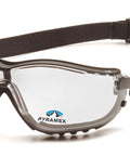 V2G Readers Eyewear With Clear Anti Fog Lens Plus 2.5 Diopter, black frame and strap, vented headband and temples, adjustable fit