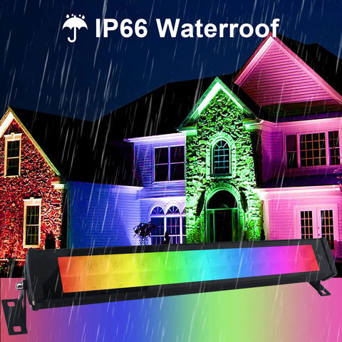 IP66 waterproof 2 Pack 50W RGB Wall Washer Lights for Staging And Ambience with 16 Million Colors illuminating house exterior