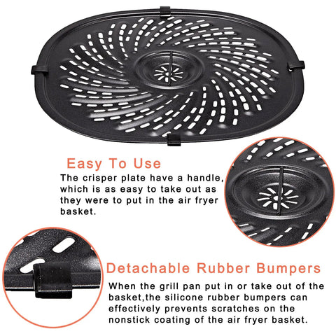 Nonstick Air Fryer Crisper Pan Replacement Tray For 7 Qt Fryers Fits 7QT with detachable rubber bumpers and handle.