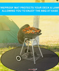 Outdoor scene with a grill on a 48 Inch Round Fire Pit Mat With Four Layer Fireproof Heat Insulated Under Grill Pad for Decks