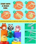 Beginner Crochet Kit 6 Piece Amigurumi Animal Family Starter Set With Step By Step Video Tutorials And Forty Percent Extra Yarn A Fun Do It Yourself Craft Gift For Adults Teachers Moms And Grads, featuring illustrated instructions and amigurumi animals on colorful blocks.