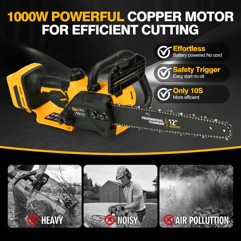 12 Inch Brushless Cordless Chainsaw Tool Only For 20V 60V Battery Systems, 1000W Copper Motor, Auto Oiler, security lock, German chain